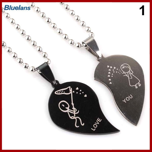 Bluelans®สร้อยคอจี้คู่รูปหัวใจสแตนเลสสำหรับผู้หญิงของผู้ชายแฟชั่น