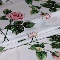 Italian Luxury Brand Rose Printed Natural Cotton Fabric Cloth Material Clothing Shirt Children Scarf Fabrics for Dress Per Meter