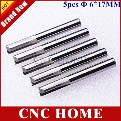 5pcs 6 * 17MM 2 ขลุ่ยตรง 2D แกะสลัก End Mills Bit CNC Router เครื่องมือ คัตเตอร์บิตบนโฟม ไม้ MDF PVC ABS