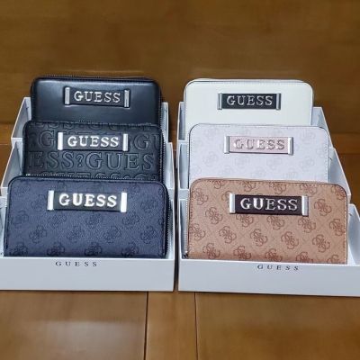 GUESS new European and American simple printing solid color clutch metal logo medium long wallet