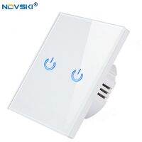 NOVSKI White Base Touch Switch Light Touch Switch AC 100 240V PowerCrystal Glass Panel LED Back Light10A EU/UK 86x86 mm