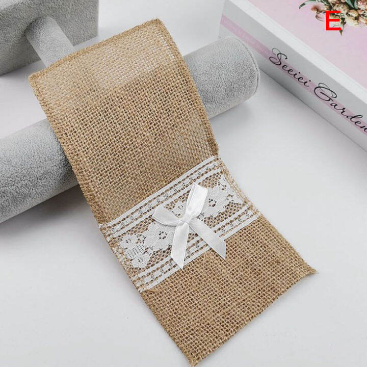 yizhuoliang-1ชิ้นผ้าพันคอลูกไม้-jute-wedding-tableware-pouch-ช้อนส้อมกระเป๋า-party-decor