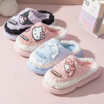 New Sanrio Kuromi Fashion Plush Slipper Women Warm Home Winter Thicked  Shoes Girl Hello Kitty Cotton Indoor Full Coverage Shoes