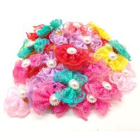 50pcs/lot Fashion Pet Dog Cat Bob Hair Bows Mix Color Butterfly New Lace Dog Hairpin Rubber Bands Handmade Boutique Gift