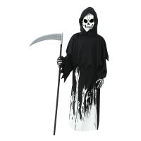 Dolity Grim Reaper ชุดเสื้อผ้าแต่งตัวฮาโลวีนเสื้อคลุมยาวมีฮู้ด Grim Reaper Scythe เสื้อคลุมเด็ก