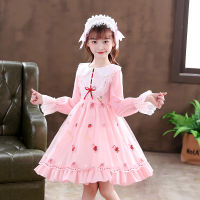 Sweet Lolita Dress for Kids Girls Pink Floral Vestido Lace Bowknot Flower Girl Lolita Princess Dress for Children Costume