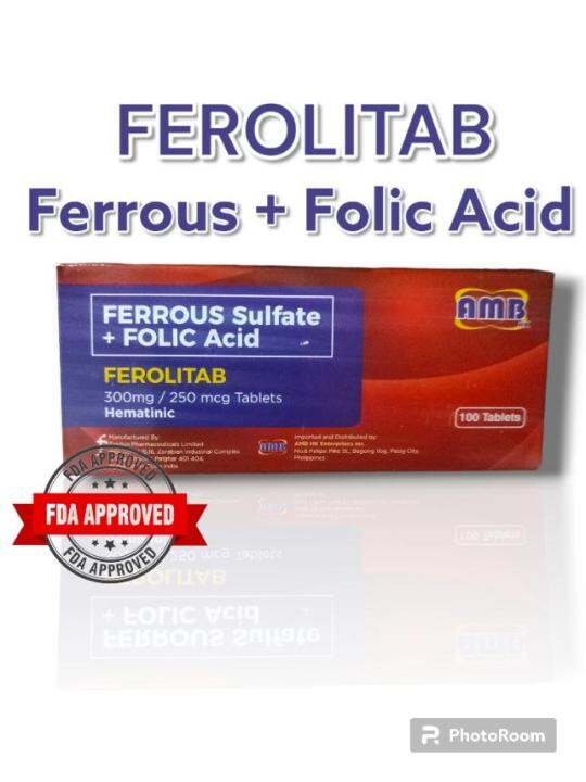 FEROLITAB Ferrous Sulfate + Folic Acid 100 Tablets | Lazada PH