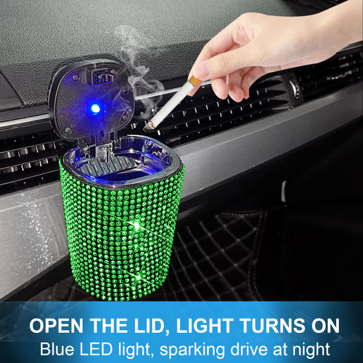 bling-รถที่เขี่ย-air-outlet-ashtray-auto-car-ashtray-พร้อมฝาปิด-blue-led-light-indicator-eless-ash-สำหรับผู้หญิง-car