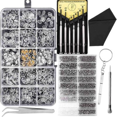 Eyeglass and Sunglasses Repair Kit,Glasses Screws Kit and Nose Pads with 6 Pcs Screwdrivers and 3 Pcs Tools for Glasses