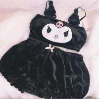 Sanrios Kawaii ชุดชั้นในชุดนอนสายเดี่ยวนุ่มของฉัน Melody Kuromi Cinnamoroll สาวเสื้อผ้าที่บ้านชุดชุดชั้นในตุ๊กตาผ้าไหมนม