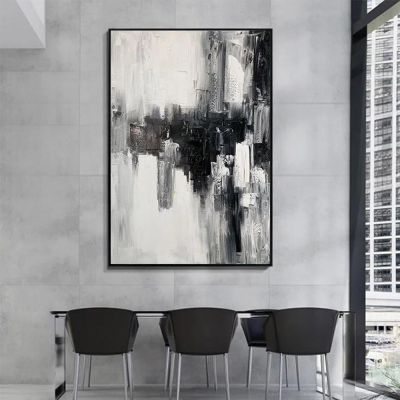 ภาพวาดศิลปะผนังแบบนามธรรมบนผ้าใบภาพขาวดำสำหรับห้องนั่งเล่นภาพแอบสแตรกต์สีน้ำมันภาพวาดตกแต่งบ้าน0717