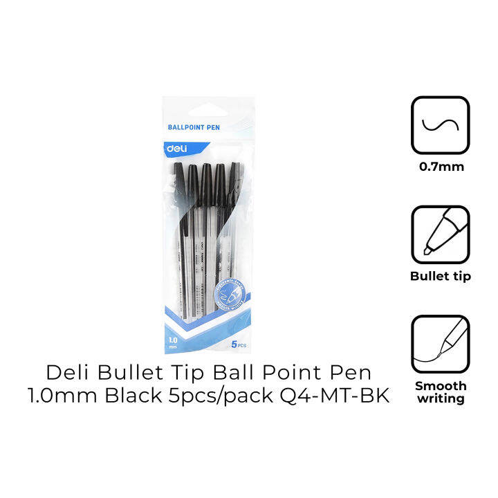 Deli Q4-MT-BK Bullet Tip Ball Point Pen 1.0mm Black 5pcs/pack | Lazada PH