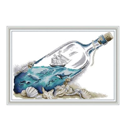 【hot】☌  Sea a bottle cross stitch kit 14ct 11ct count print stitches  needlework embroidery handmade