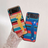 DTT เคสโทรศัพท์มีสายรัดข้อมือภาพดอกไม้ลายรุ้งสำหรับ Samsung Galaxy Z Flip 4 Z 3 Z Flip 5 Flip 4 5G เคสน่ารักหนังเคสกันกระแทก