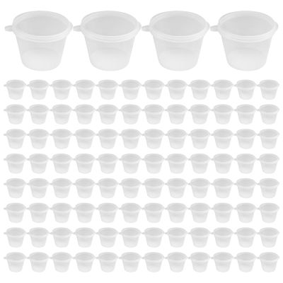 100 x 1Oz Round Food Container Pots with Lids,Hinged Sauce Pots Reusable Jelly Shot Cups Small Deli Pot Restaurants