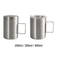 【CW】Camping Water Cup with Foldable Handle Stainless Steel Outdoor Tableware with Lid Pot Portable Mug for Meal Water Camping Hiking