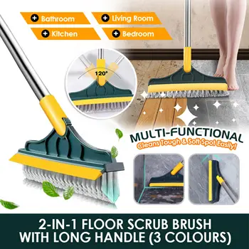 Floor Scrub Brush 2 In 1 Cleaning Brush Sponge Long Handle Removable Wiper  Magic Broom Mop