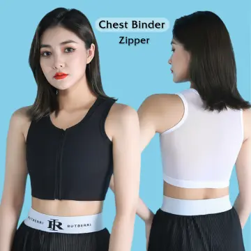 Women Les Net Chest Breast Binder Tomboy FTM Zip Sports Bra Vest Tank Top