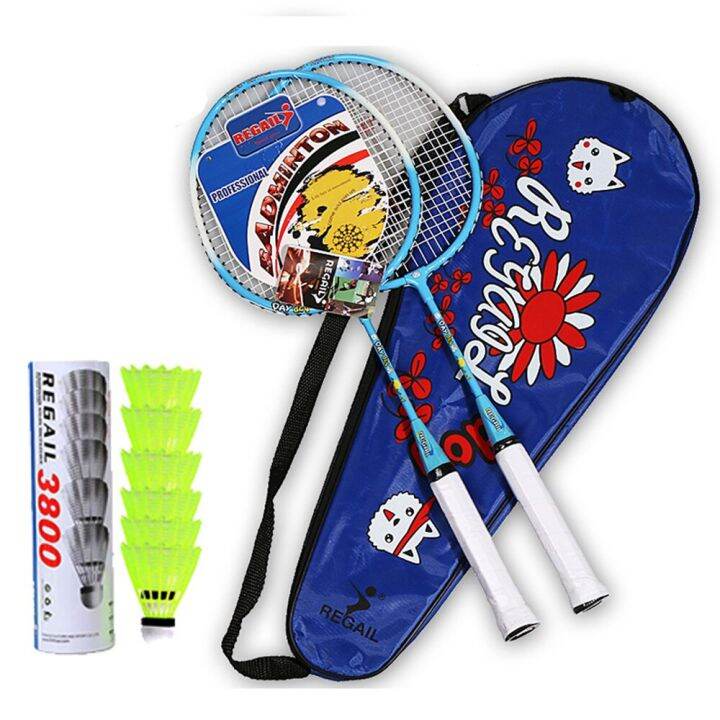Ultralight badminton grip racket Set +6/3 badminton balls Feather