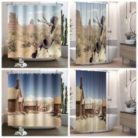 Western Cowboy Shower Curtain Gobi Desert Creative Wooden House Bathroom Waterproof Cloth Shower Curtain With Hook Customize