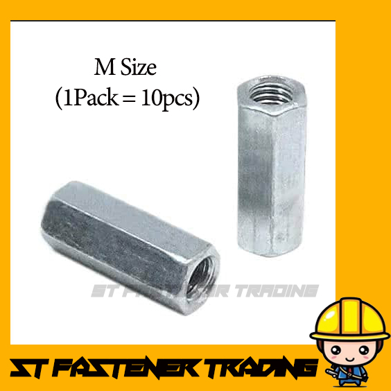 All Sizes Long Reducer Nuts Zinc Plated Steel Rod Extension Hex Coupling Nuts 