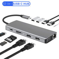 12in1 Type C Docking Station USB C HUB Type-C ถึง Dual HDMI 4K VGA RJ45 Sd/tf Card Reader Usb3.0 Hub สำหรับโน้ตบุ๊คแล็ปท็อป USBC Converter