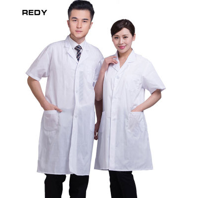 REDY เสื้อกาวน์ใส่ได้ทั้งชายและหญิง,เสื้อโค้ทแขนสั้นมีกระเป๋าชุดทำงานเสื้อผ้าสำหรับหมอพยาบาลฤดูร้อน