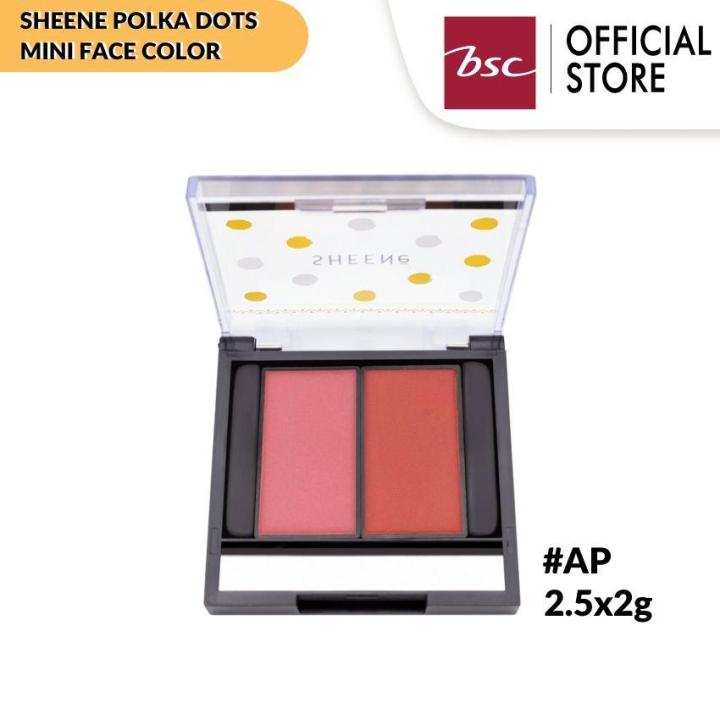 SHEENE POLKA DOTS MINI FACE COLOR  บลัชออนเนื้อเนียนนุ่ม เกลี่ยง่าย สีสันเด่นชัดเป็นธรรมชาติและติดทนนาน 2 เฉดสี ใน 1 ตลับ ปริมาณ 2.5x2g.