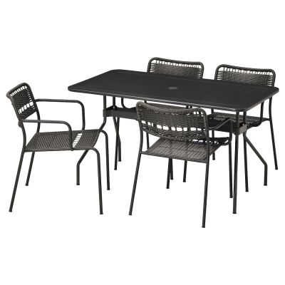 โต๊ะ+เก้าอี้วางแขน4ตัว กลางแจ้ง, เทาเข้ม 135x74x73 cm. ( ไม่รวมเบาะ )