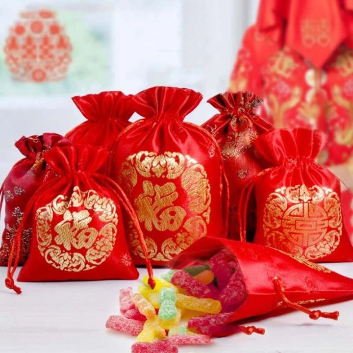 5ชิ้นกระเป๋าผ้ายกถุงขนมถุงซานตา-serut-merah-ตรุษจีนกล่องของขวัญงานแต่งกระเป๋าเทศกาล