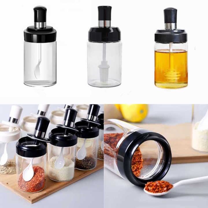 Glass Seasoning Tank Kitchen Spice Kit Bottles Pepper Spoon Seasoning Jars  Oil Brush Honey Container Food Storage Container