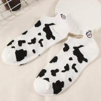 THERYE ถุงเท้าสั้นพิมพ์ลายวัวแฟชั่นสำหรับผู้หญิง,ถุงเท้าสั้นถุงเท้าผ้าฝ้ายพิมพ์ลายวัวสำหรับฤดูใบไม้ร่วง