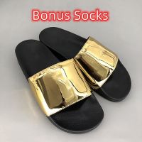 2022 Fashion MB Brand Mens Slippers Mute EVA Soft Beach Womens Sandals Black Gold Non-Slip Indoor Casual Flip Flops Shoes