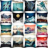 Nordic Golden Line Geometric Mountain Waves Landscape Cushion Cover Abstract Whale Animal Plant Scenery Pillow Case Home Decor