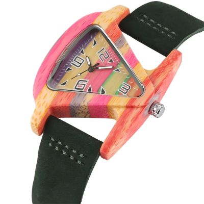 （A Decent035）UniqueWomen 39; S นาฬิกาไม้ Colorfulgreen/redleather WristwatchWomensTop Gifts