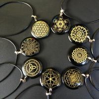 【YF】❆□  obsidian necklace pendant flower of life circle divination sri yantra Triqueta metatrones cube Multi-dimensiona