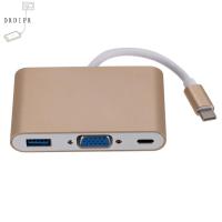 DRDIPR ตัวแปลงสัญญาณ 3 in 1 Type C HUB เป็น HDMI VGA แล็ปท็อปขยาย แท่นวางอุปกรณ์ อะแดปเตอร์ Type-C เป็น VGA แบบ3 in 1 ง่ายต่อการติดตั้ง สายฉายภาพ สำหรับเมาส์/โปรเจคเตอร์/จอภาพ/HDTV