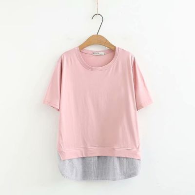 New summer Korea plus size tops for women large loose casual short sleeve cotton stripe O neck T-shirt white pink 4XL 5XL 6XL