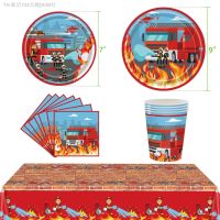 【CW】ↂ  Truck Theme Disposable Tableware Kids Birthday Paper Plate Cup Napkin Fireman Boy Baby Shower Supplies