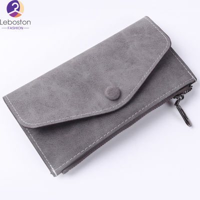Leboston (กระเป๋า) Women Long Style Zipper Frosted Surface Thin Casual Purse