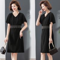 ☬▣ The new mother put a knee old summer short-sleeved dress chiffon dress covered the meat thin fashionable western style