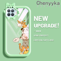 เคส Chenyyka สำหรับ OPPO A93 2020 F17 Pro Reno 4F Reno 4 Lite เคสกระแสแฟชั่นโบว์สีรูปสัตว์น่ารักเคสใสกรอบสีเคสกันกระแทกกล้อง