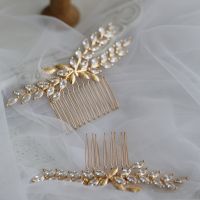 Delicate Copper Zircon Small Combs Wedding Hair Piece Gold Leaf Bridal Hairpins Women Jewelry