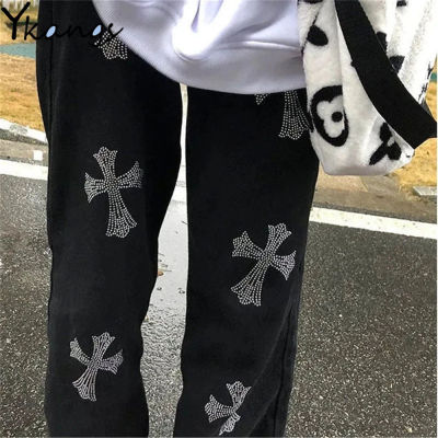 Vintage Gothic Print Wide Leg Pant Women Hip-Hop Long Trouser Overalls Harajuku Summer Spring Black BF Streetwear Cargo Pants