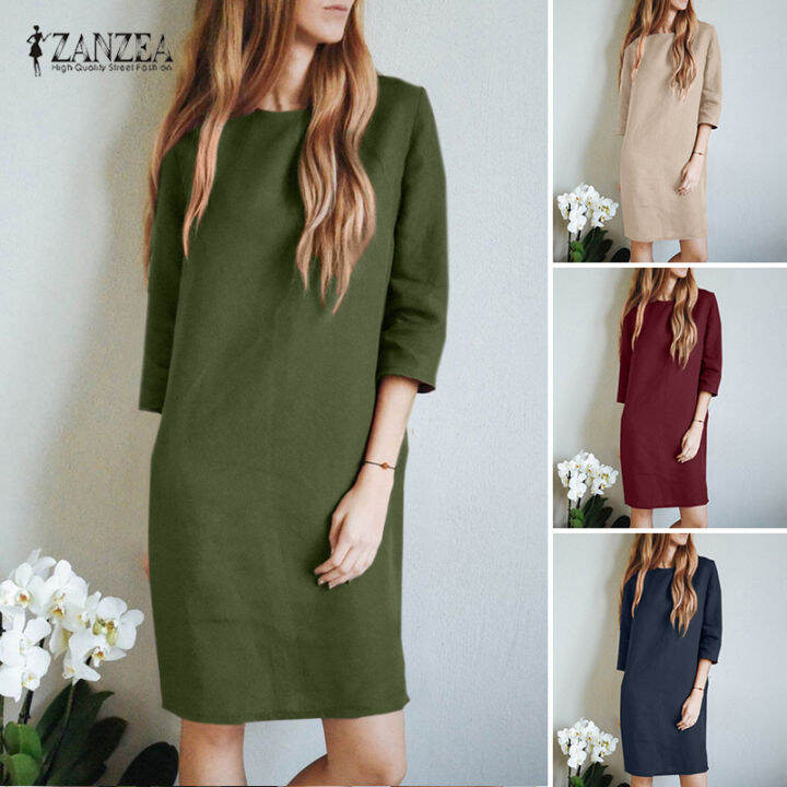 Casual round collar clearance plain loose shift dress