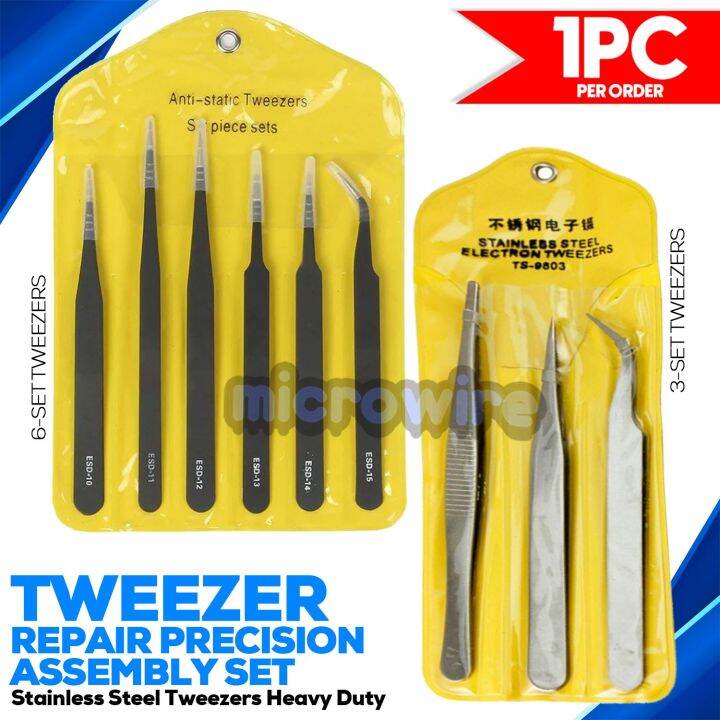 (Original) 6pcs Tweezer Repair Precision Assembly Set Tool Stainless