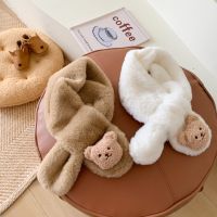 ♤❁✢  Korean Cartoon Bear Baby Scarf Winter Warm Plush Baby Boys Girls Scarves Faux Fur Kids Children Cross Neckerchief