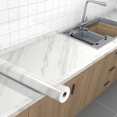 [24 Home Accessories] Modern Self Adhesive Contact Paper PVC Marble Wallpaper For Furniture Kitchen Bathroom Floor Waterproof Vinyl Film สติ๊กเกอร์ติดผนัง