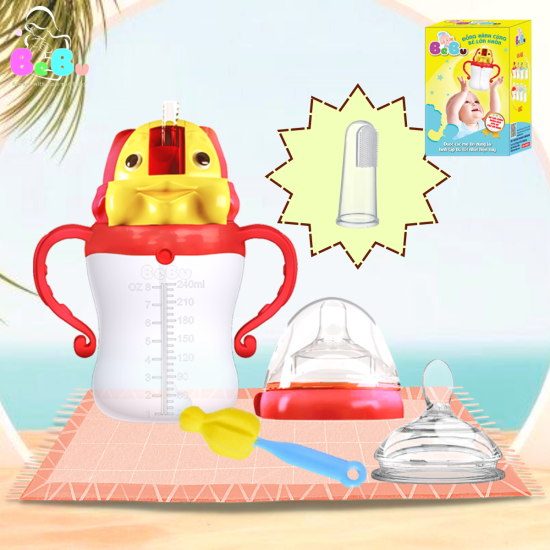 240ml combo bình sữa đa năng 3 trong 1 kèm bàn chải tưa lưỡi bebu - ảnh sản phẩm 1