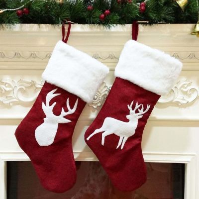 Christmas Stockings Socks Gifts Candy Bag Elk Xmas Tree Deer Printing Pocket Hanging Ornament New Year 2021 Christma Decorations